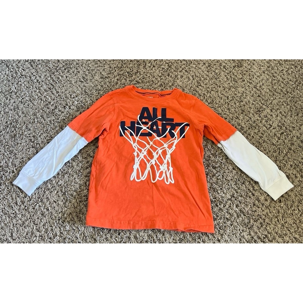 Carter's Boys Orange White "All Heart" Long Sleeve Tee Size 7